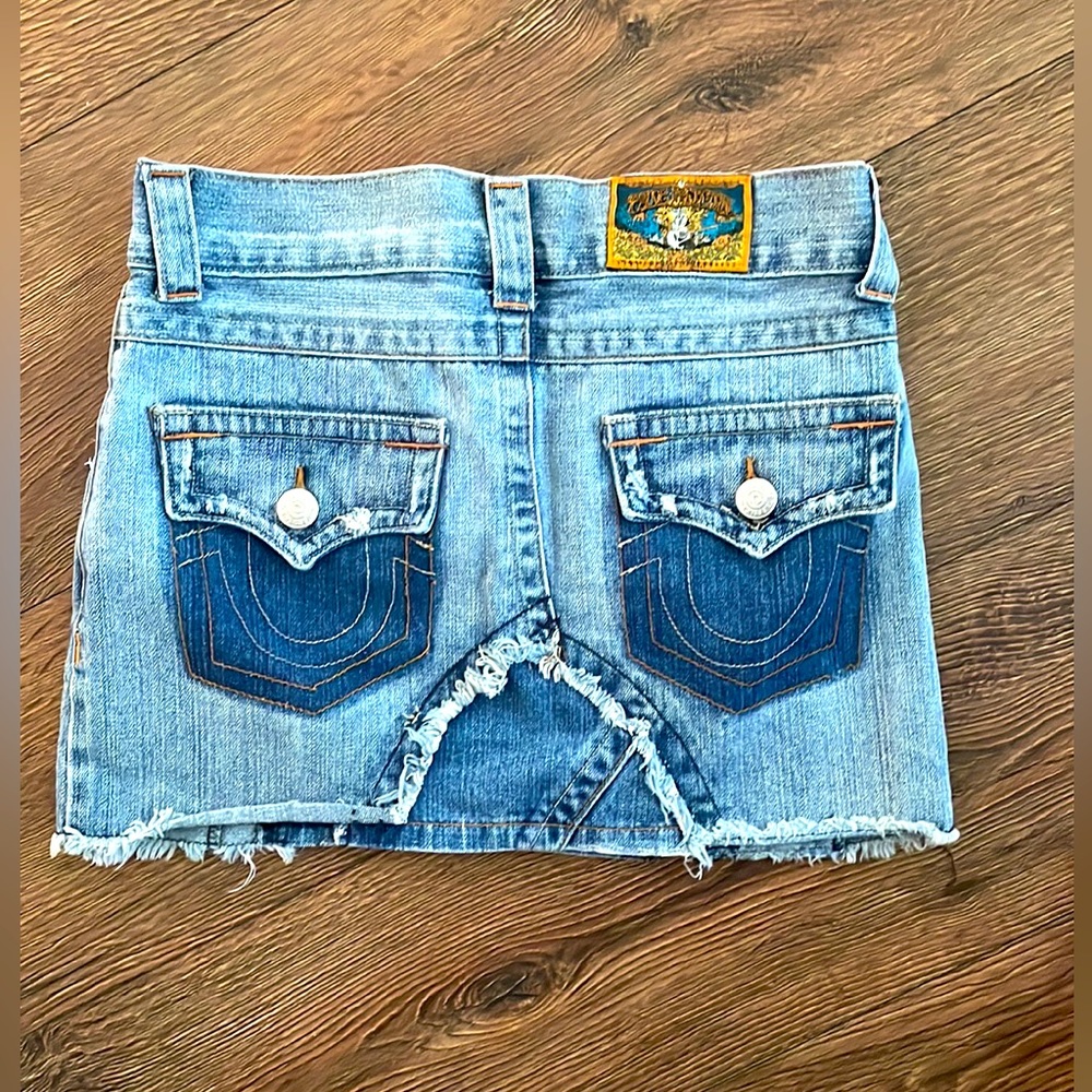 True Religion Distressed Frayed Denim Jean Mini Skirt 27